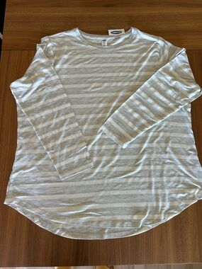 Old Navy Luxe Striped Crewneck Top - Light Gray & White
